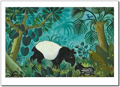 2 tapirer og 6 små andre dyr, Dobbelt Kort 17 x 12 cm, Forlaget Lamberth
