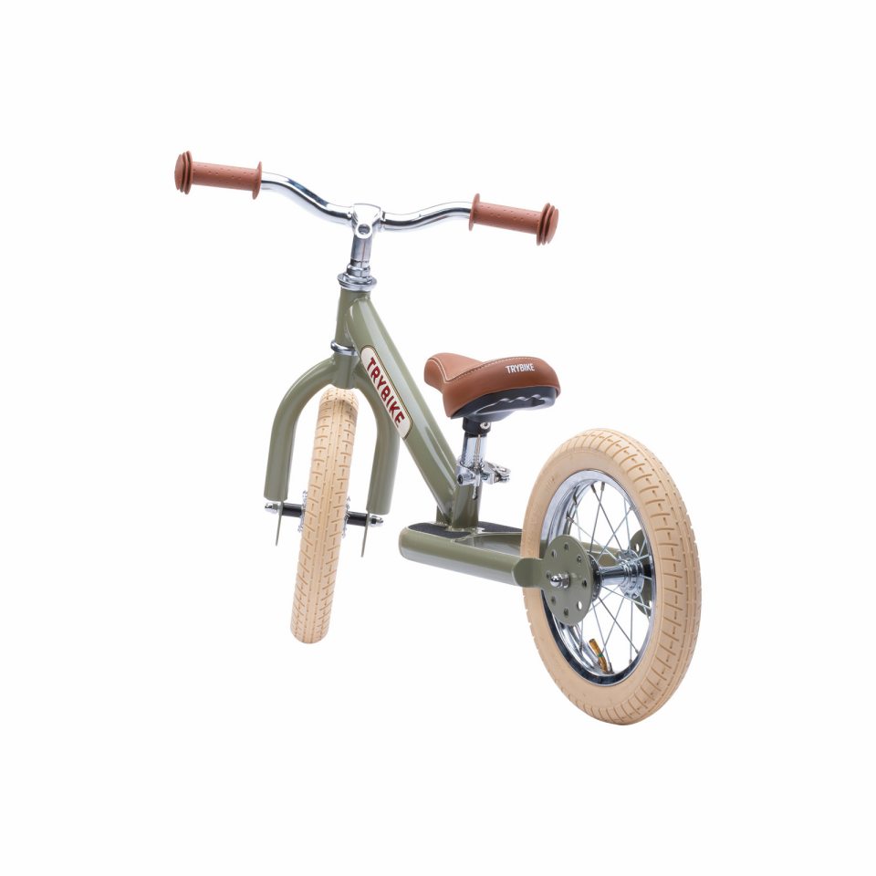 Balancecykel To Hjul, Vintage Green, Trybike - skråt bagfra