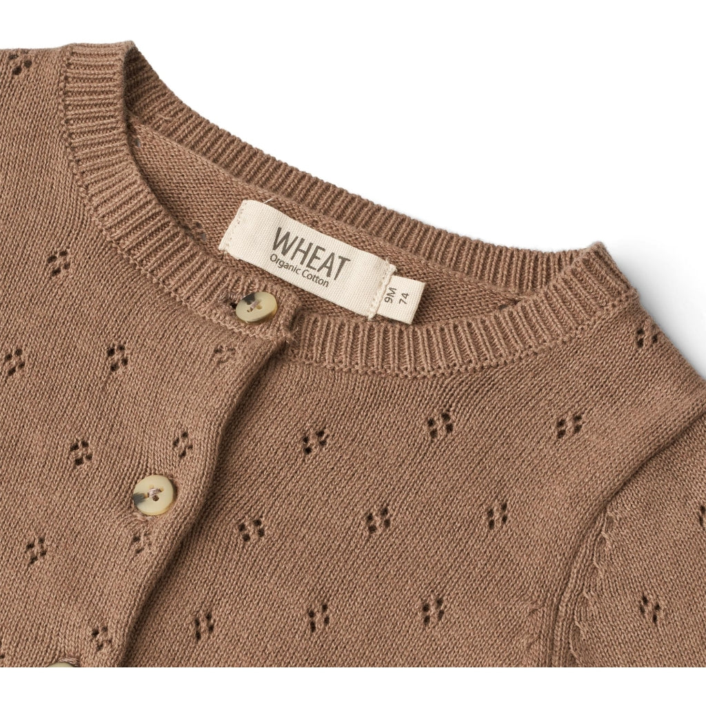 Maia Strikket Cardigan, Baby, Cocoa Brown, Wheat