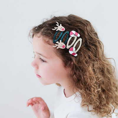 4 hårspænder - Rudolf og julestok, Mimi & Lula