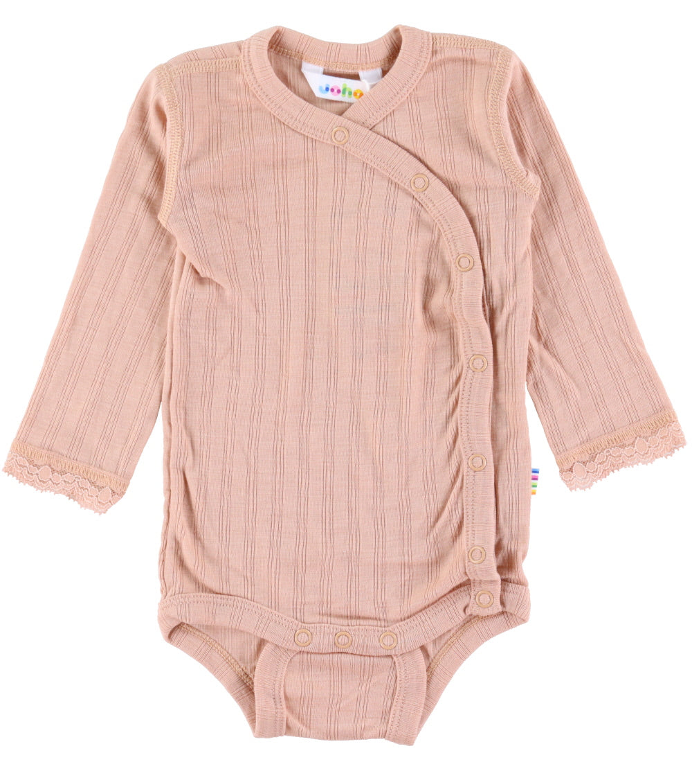 Uld/Silke Baby Body med lange ærmer, Fersken, Joha