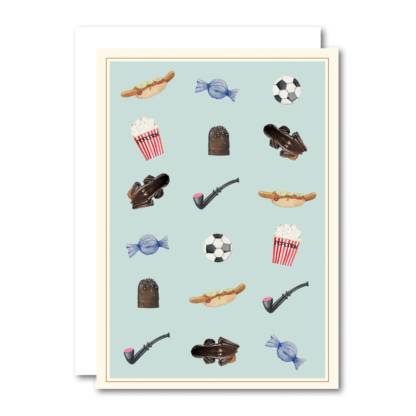 a7 kort med motiv slik snacks og fodbold 
