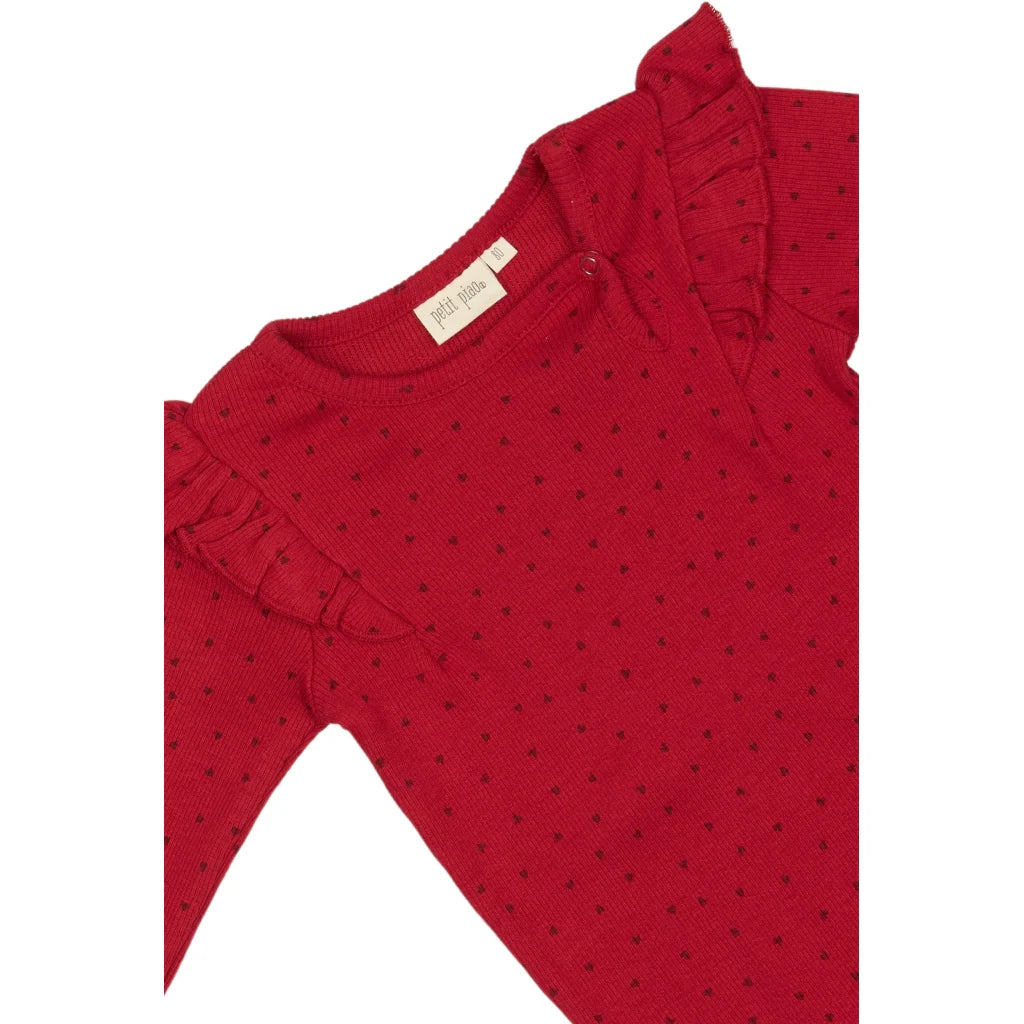 Body L/S Frill Modal, Heart, Jet Red, Petit Piao