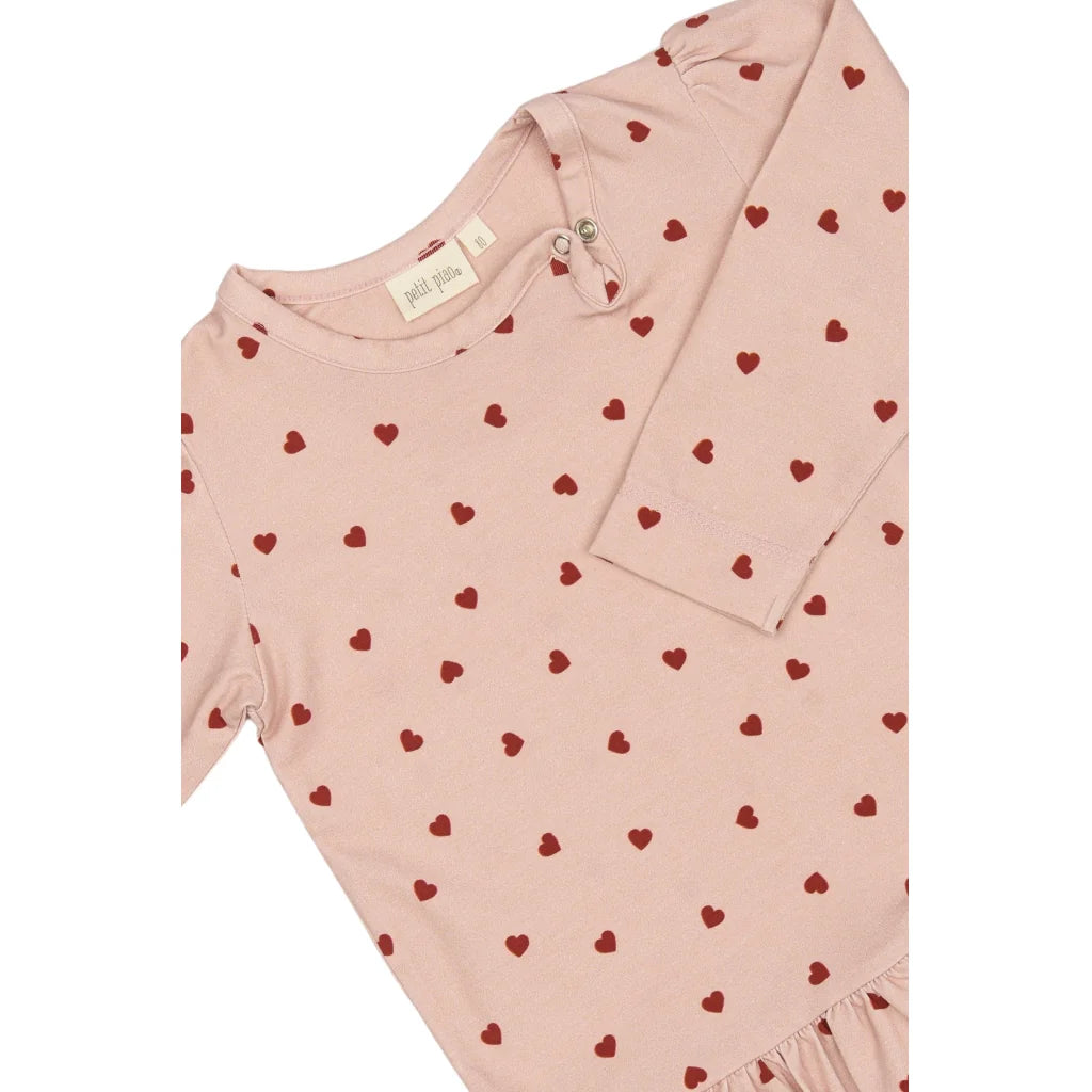 Kjole L/S Gather Printed, Heart, Petit Piao