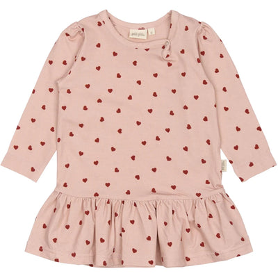 Kjole L/S Gather Printed, Heart, Petit Piao