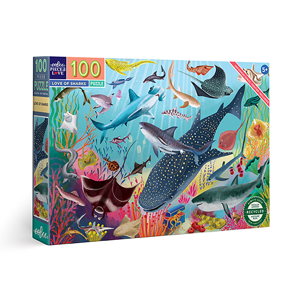 Hajer i Dybet, Puslespil med 100 Brikker, Eeboo - forside