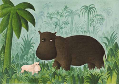 Elefant med unge og Mor og barn, Scherfig, Æske med 8 gavemærker, 9 x 6 cm, Forlaget Lamberth