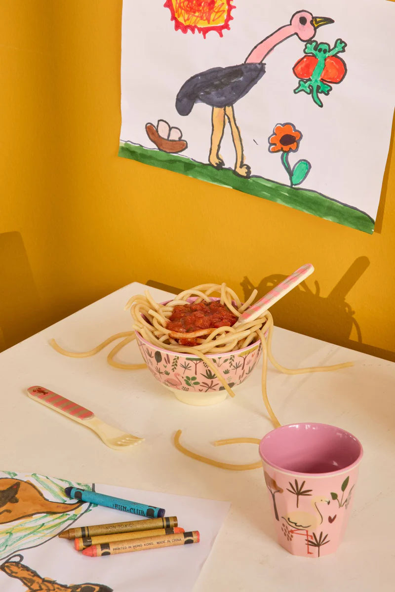 Lille Børneskål, Koral, All Over Jungle Animals Print, Rice