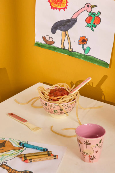 Lille Børneskål, Koral, All Over Jungle Animals Print, Rice