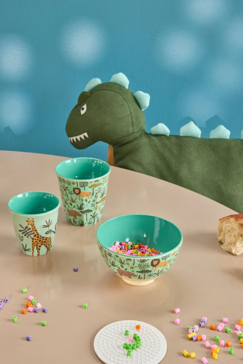 Lille Børneskål, Grøn, All Over Jungle Animals Print, Rice