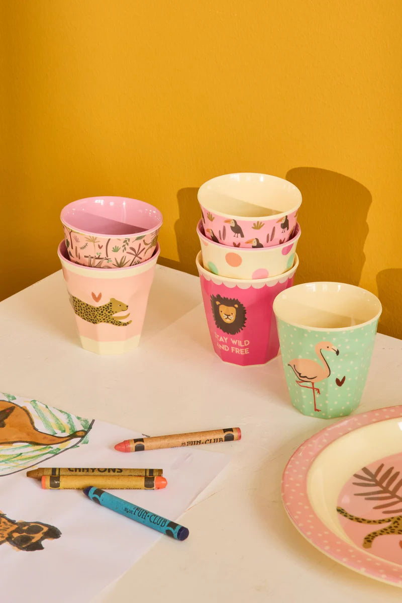 Lille børnekop 6stk, Pink, Jungle print, Rice