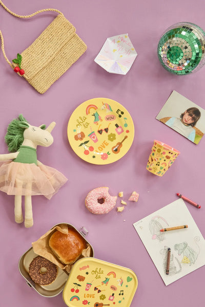 Stor Rustfri Stål Madkasse, Lys Gul, Unicorn Love Print, Rice