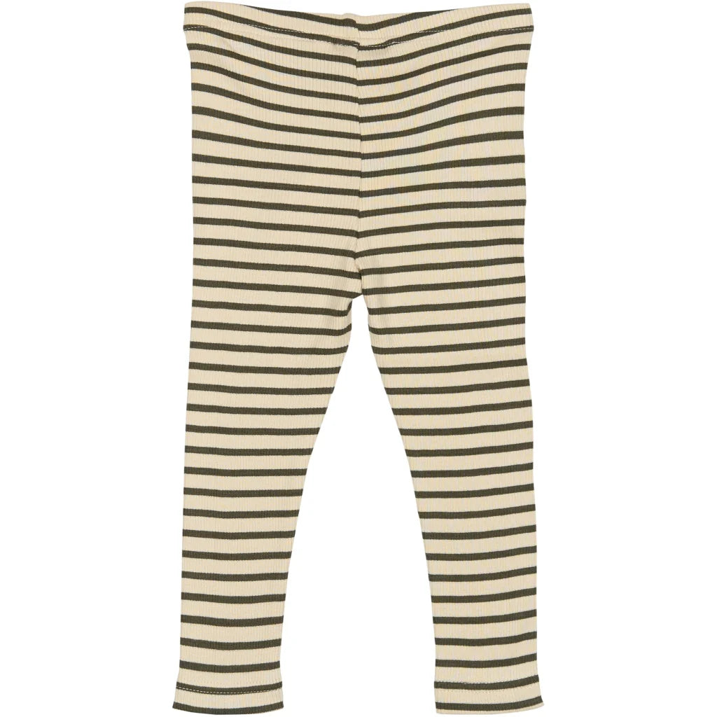 Leggings Modal Stripe, Green Leaf/Off White, Petit Piao