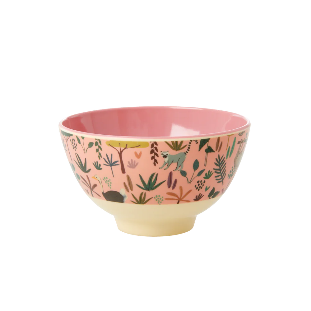 Lille Børneskål, Koral, All Over Jungle Animals Print, Rice