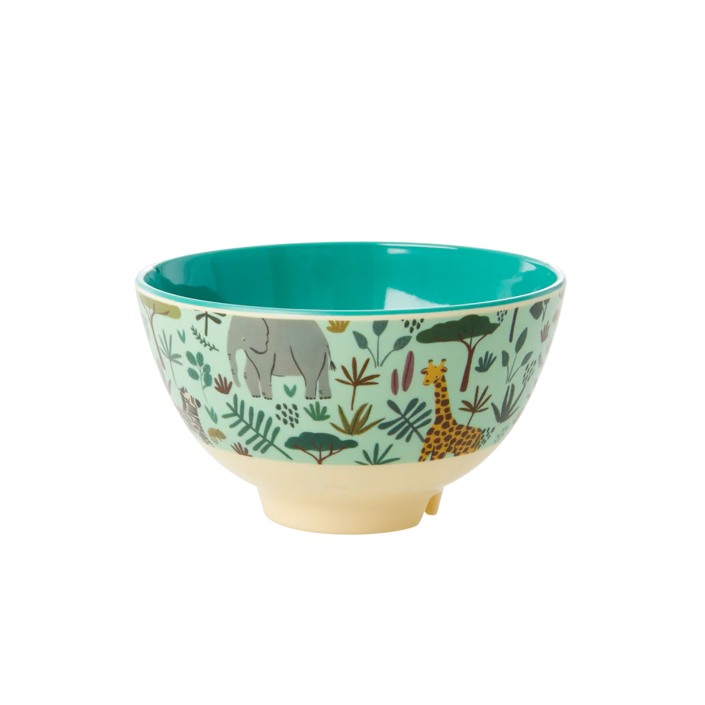 Lille Børneskål, Grøn, All Over Jungle Animals Print, Rice