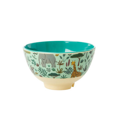 Lille Børneskål, Grøn, All Over Jungle Animals Print, Rice