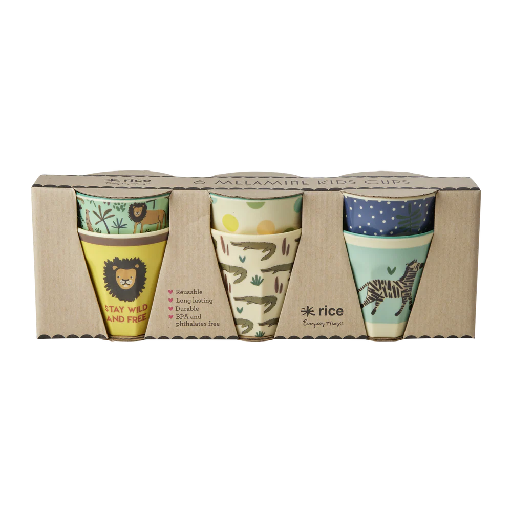 Lille børnekop 6stk, blå, Jungle print, Rice