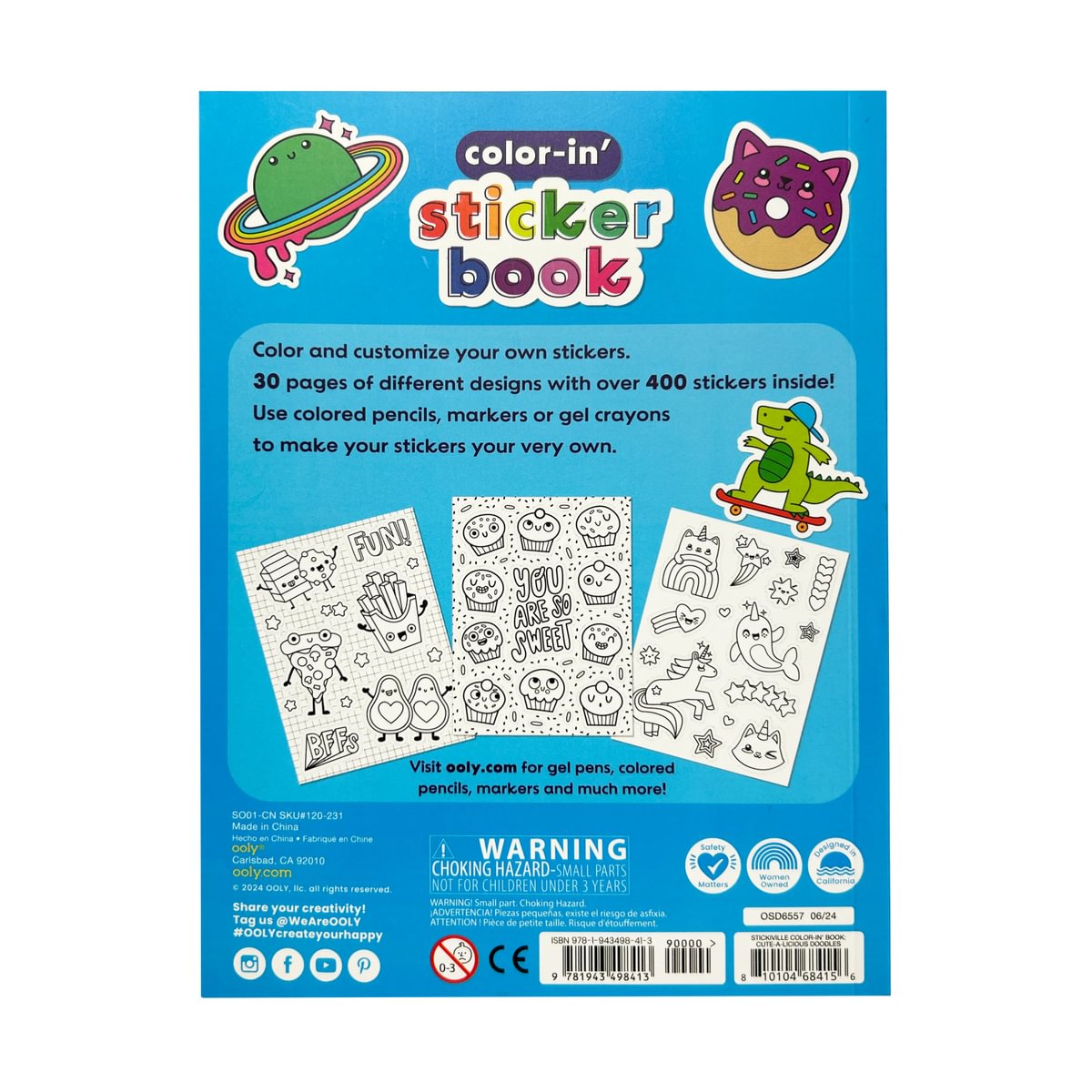 Color-in' Sticker Book, Cute-A-Licious Doodles, OOLY