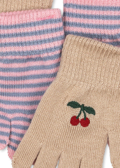 2-Pak Handsker, Cherry/Stripe, Konges Sløjd