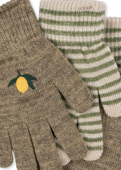 2-Pak Handsker, Lemon/Stripe, Konges Sløjd