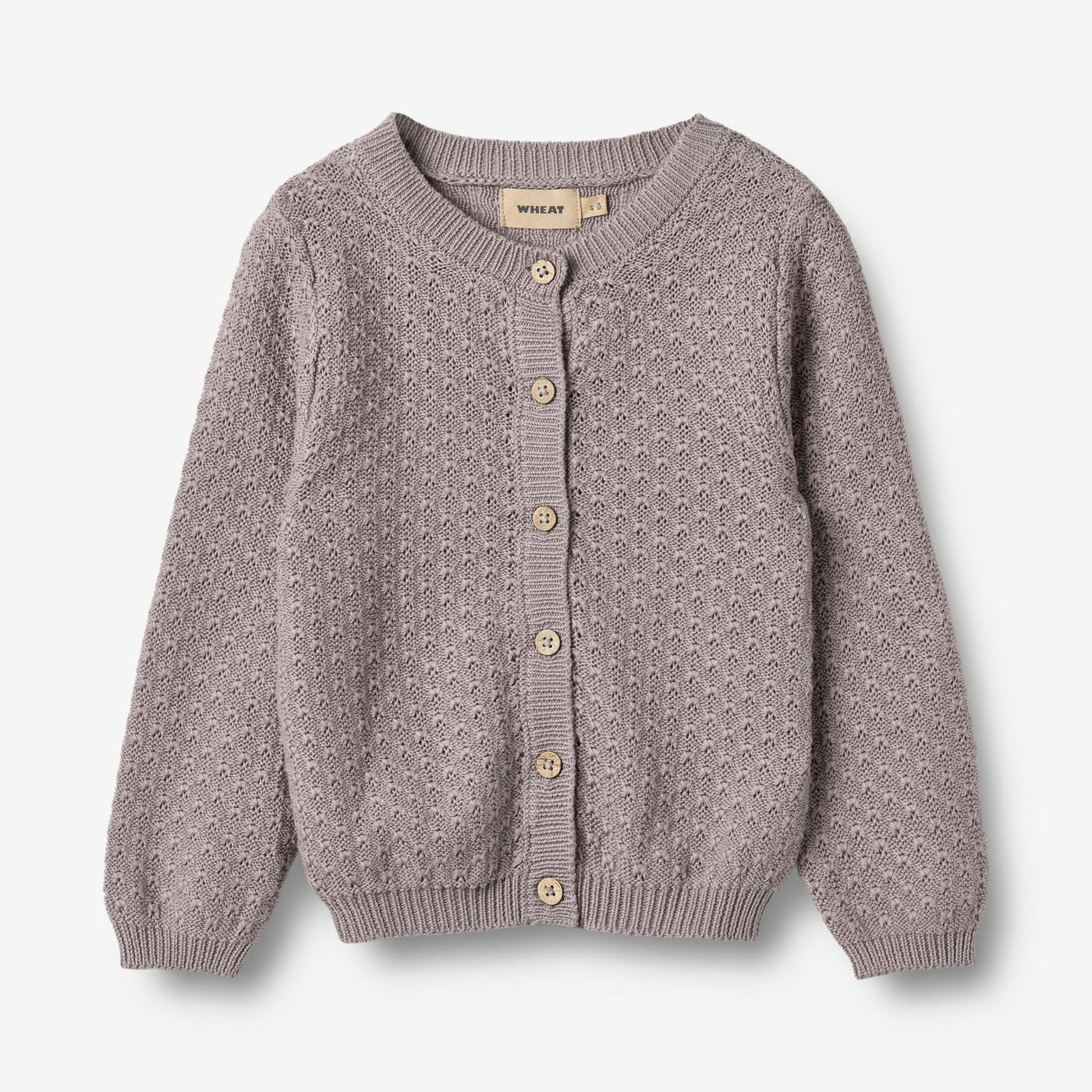 Strikket Cardigan, Magnella, Dusty Purple fra Wheat

Langærmet strikcardigan i blødt økologisk bomuld til børn.