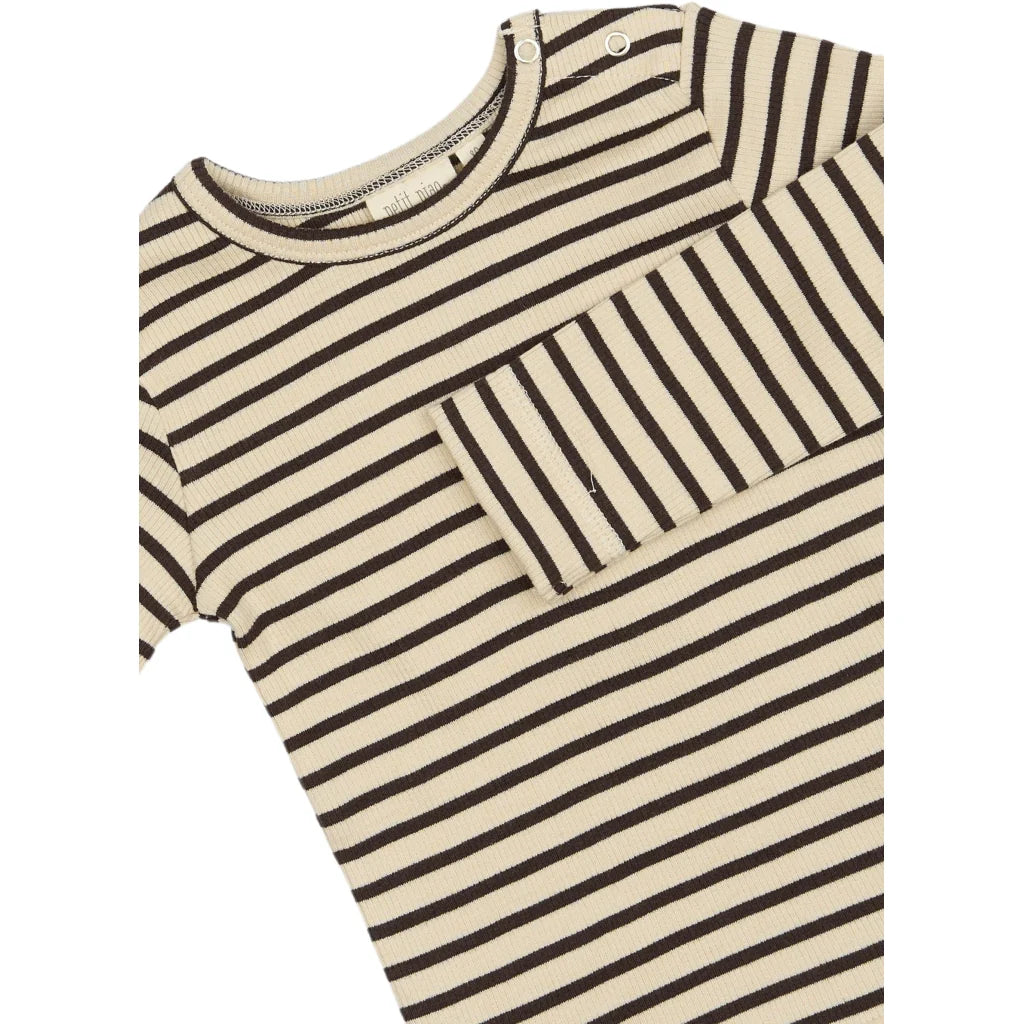 Bluse Modal Stripe, Coffee Bean/Off White, Petit Piao