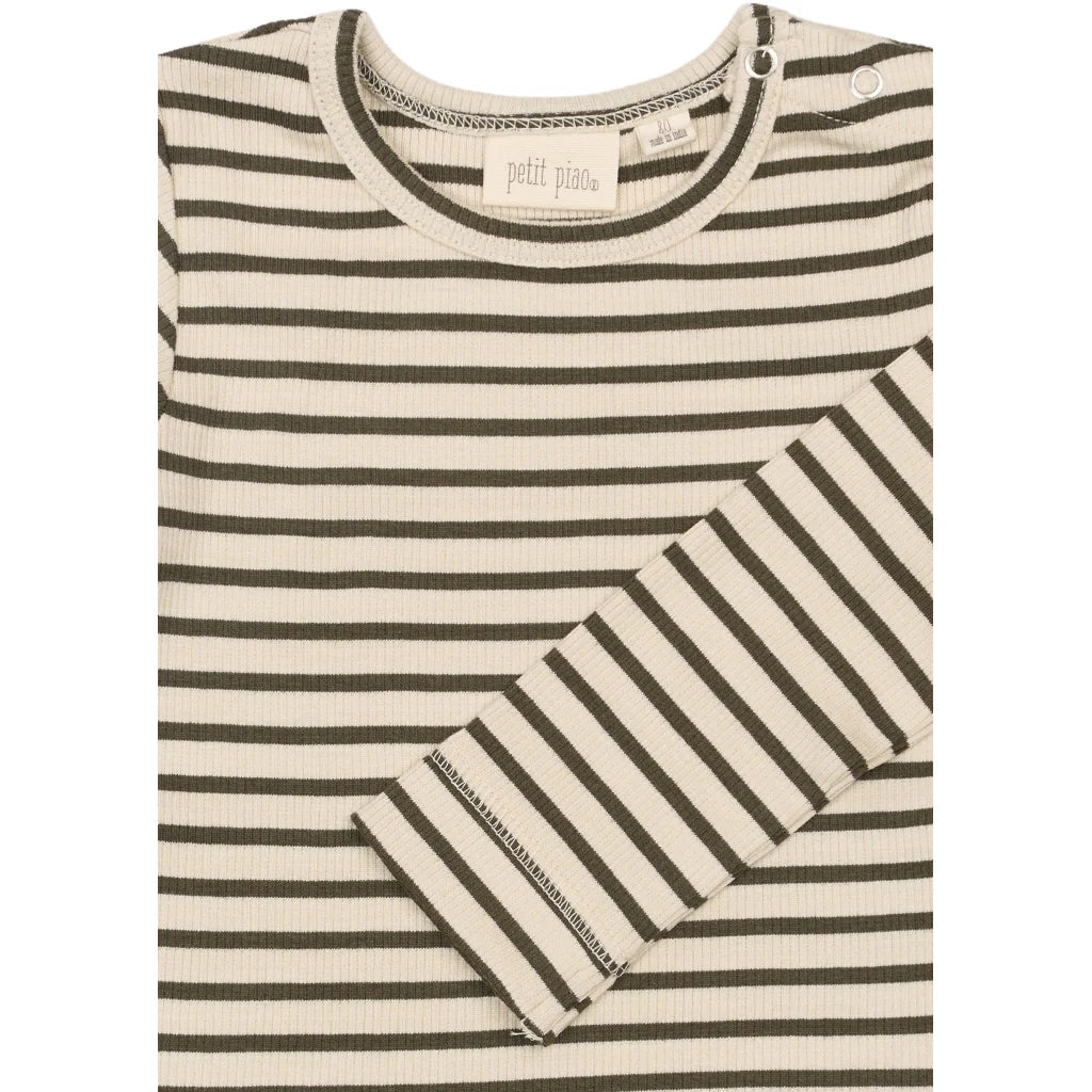 Bluse Modal Stripe, Green Leaf/Off White, Petit Piao