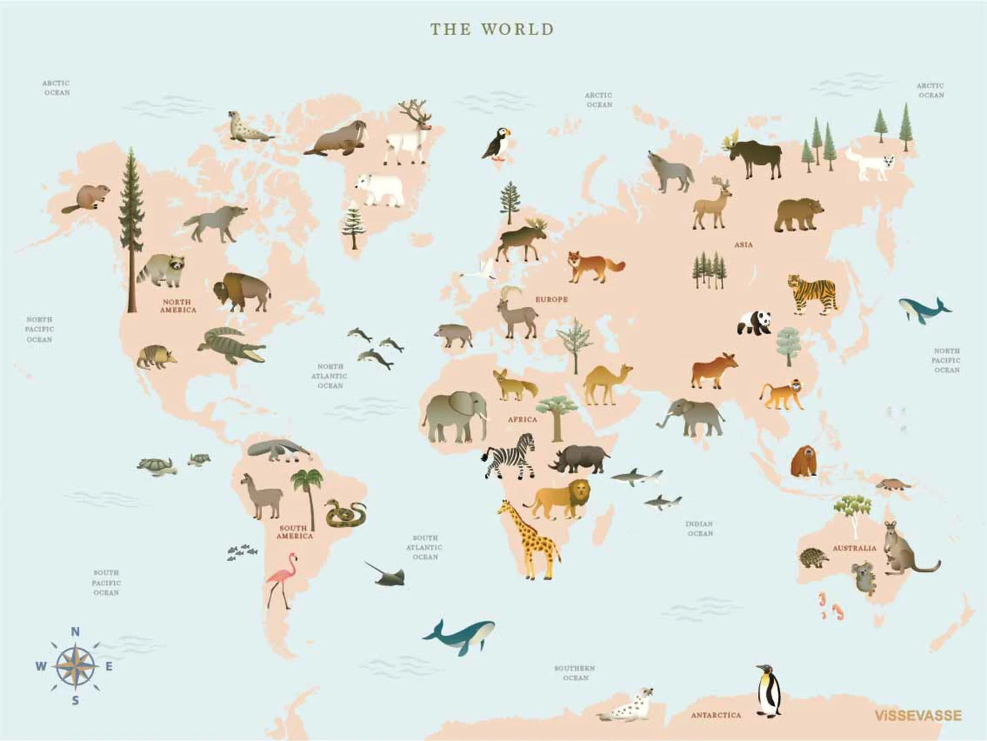 World Map Animal, Plakat, ViSSEVASSE