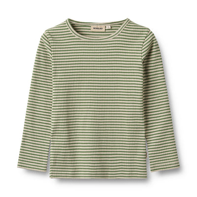 Stig Langærmet T-shirt, Elm Green Stripe, Wheat