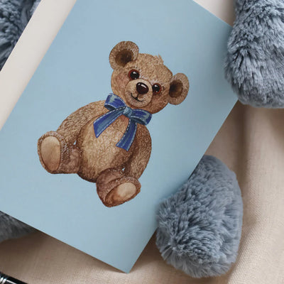 a6 kort med bamse - blå