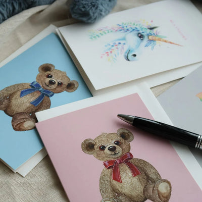 a6 kort med bamse - blå