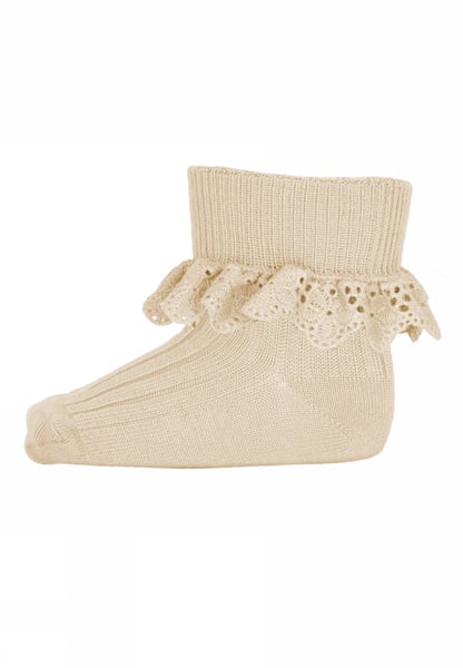 Lea Bomuld Strømpe, Blondekant, Ecru, MP Denmark