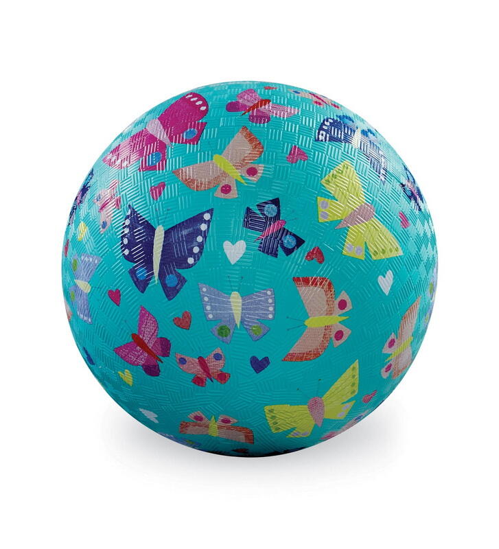 Gummibold, 13 cm, Lyseblå med Sommerfugle, Crocodile Creek