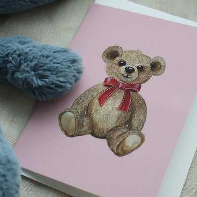 a6 kort med bamse - lyserød 