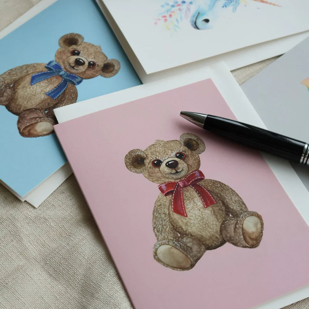 a6 kort med bamse - lyserød 
