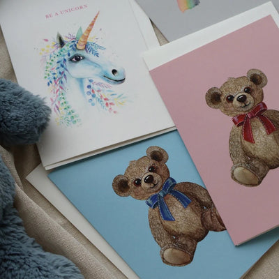 a6 kort med bamse - lyserød 
