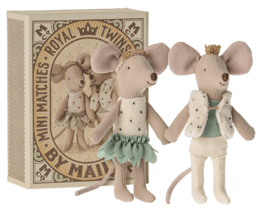 Royal tvillinge mus, Lillesøster og -bror i æske, Maileg - foran æske