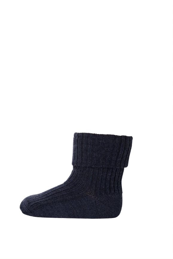 Dark Denim Melange Baby Strømpe, Uld Rib, MP Denmark