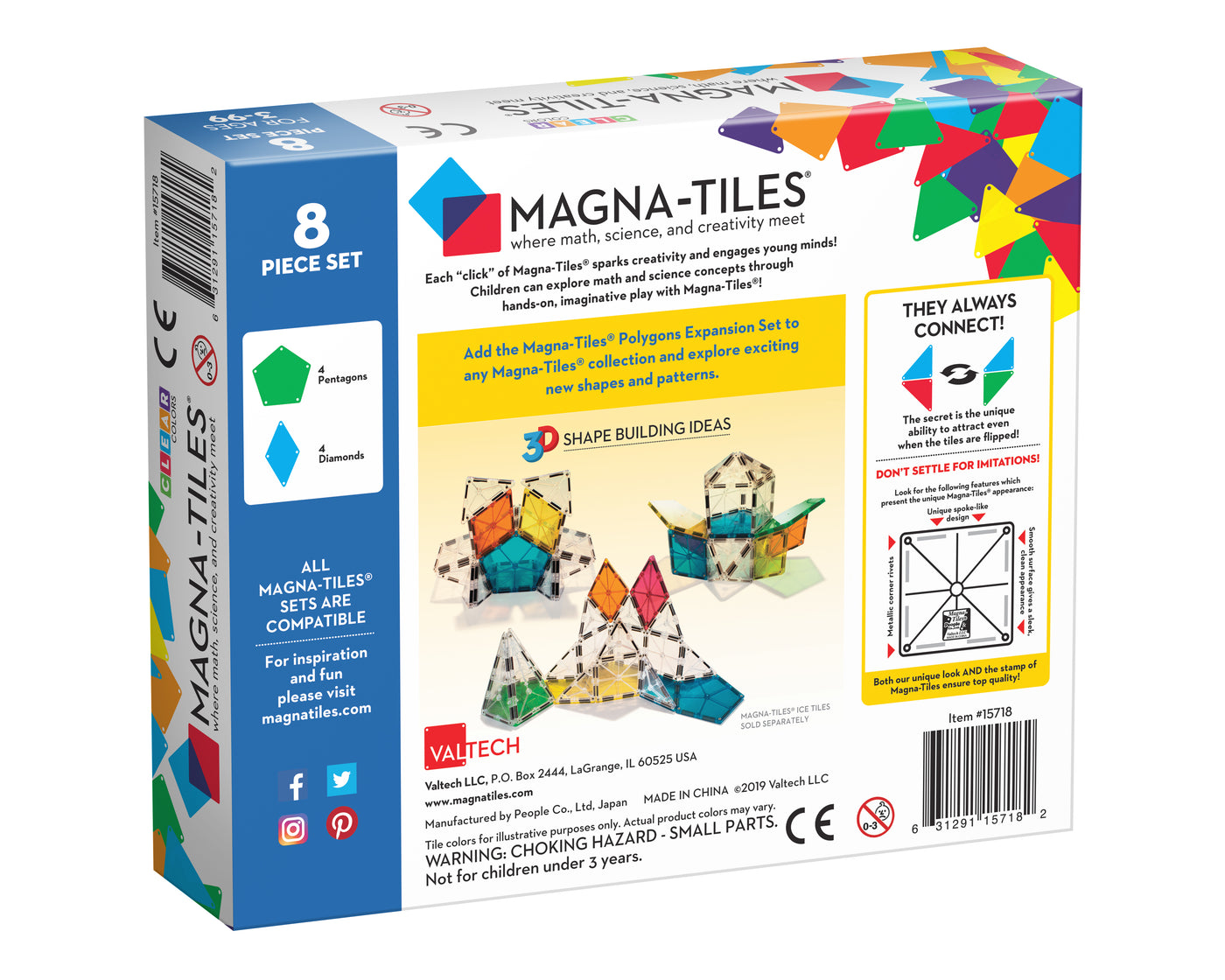 Magna-Tiles, 8 stk. Polygons, æske set bagfra