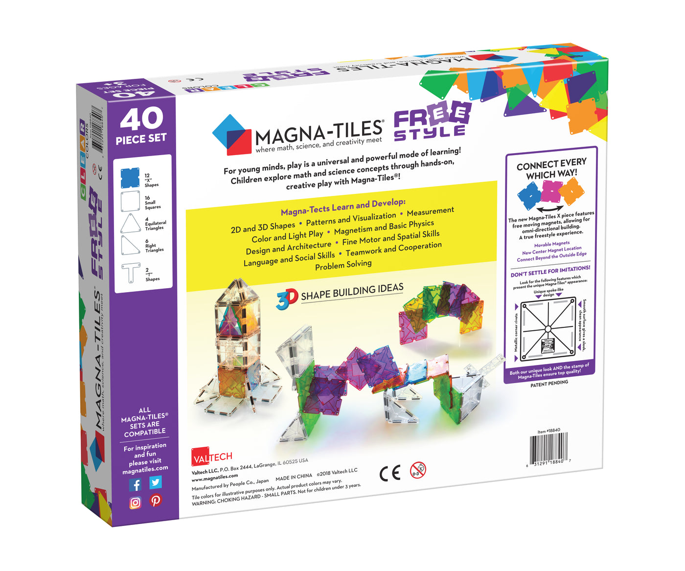 Indhold af Magna-Tiles Freestyle 40 stk magnetisk konstruktion