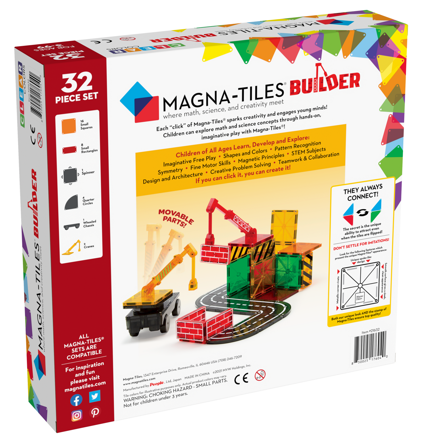 Indhold af Magna-Tiles Builder byggesæt