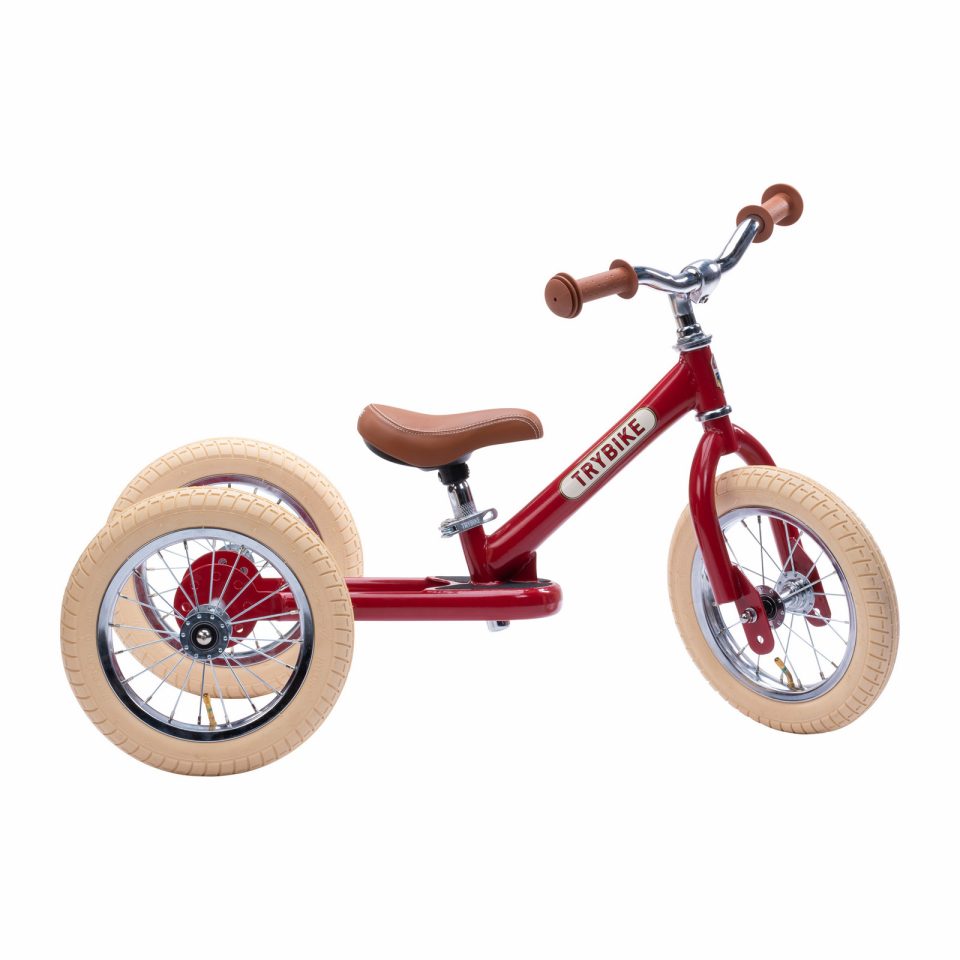 Balancecykel Tre Hjul, Vintage Red, Trybike - fra siden