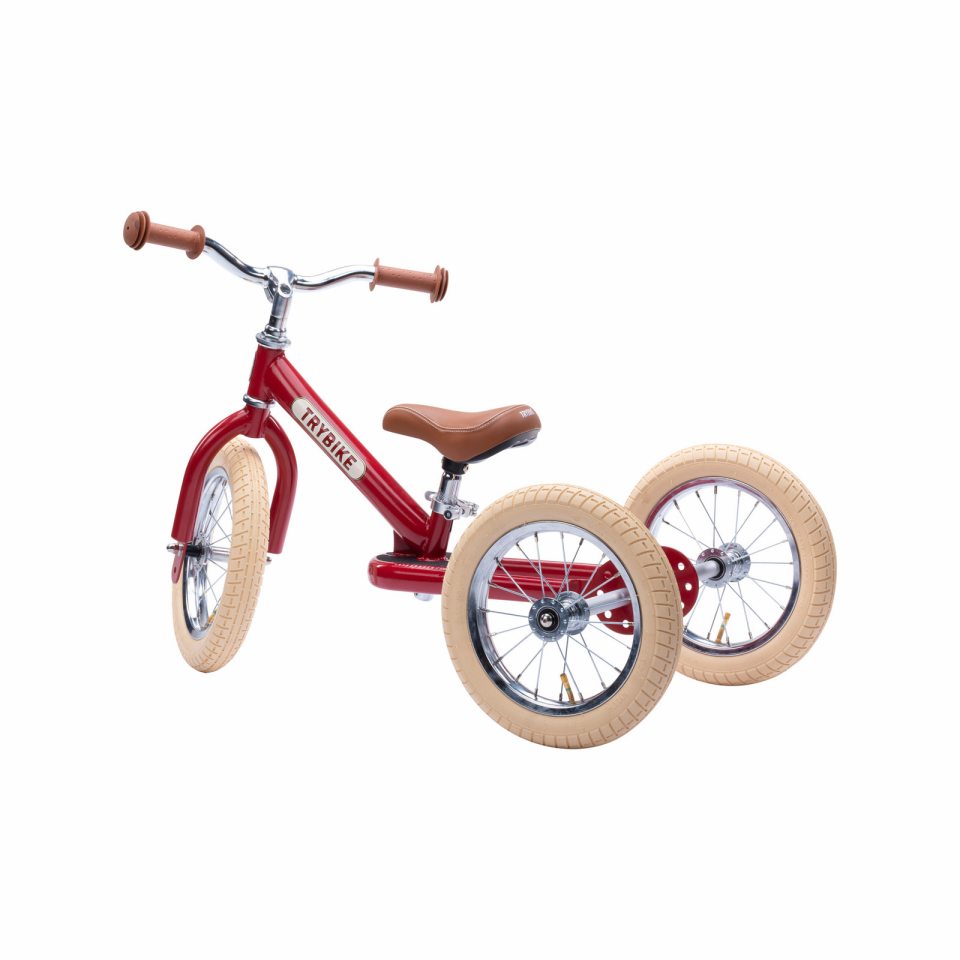 Balancecykel Tre Hjul, Vintage Red, Trybike - fra siden bagfra
