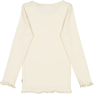 Langærmet T-shirt, Rib Lace, Eggshell, bagfra