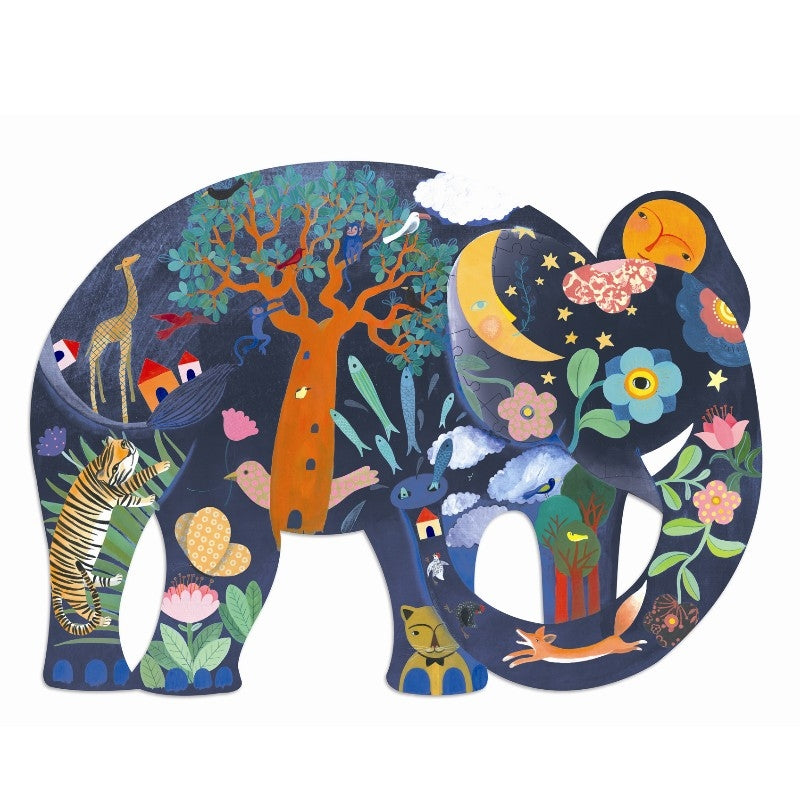 Puslespillet har form som en elefant