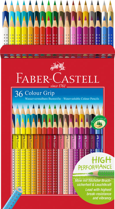 36 Grip Trekantede Akvarel Farveblyanter, 36 Farver, Faber-Castell