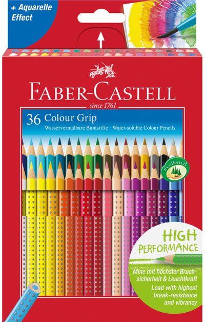 36 Grip Trekantede Akvarel Farveblyanter, 36 Farver, Faber-Castell
