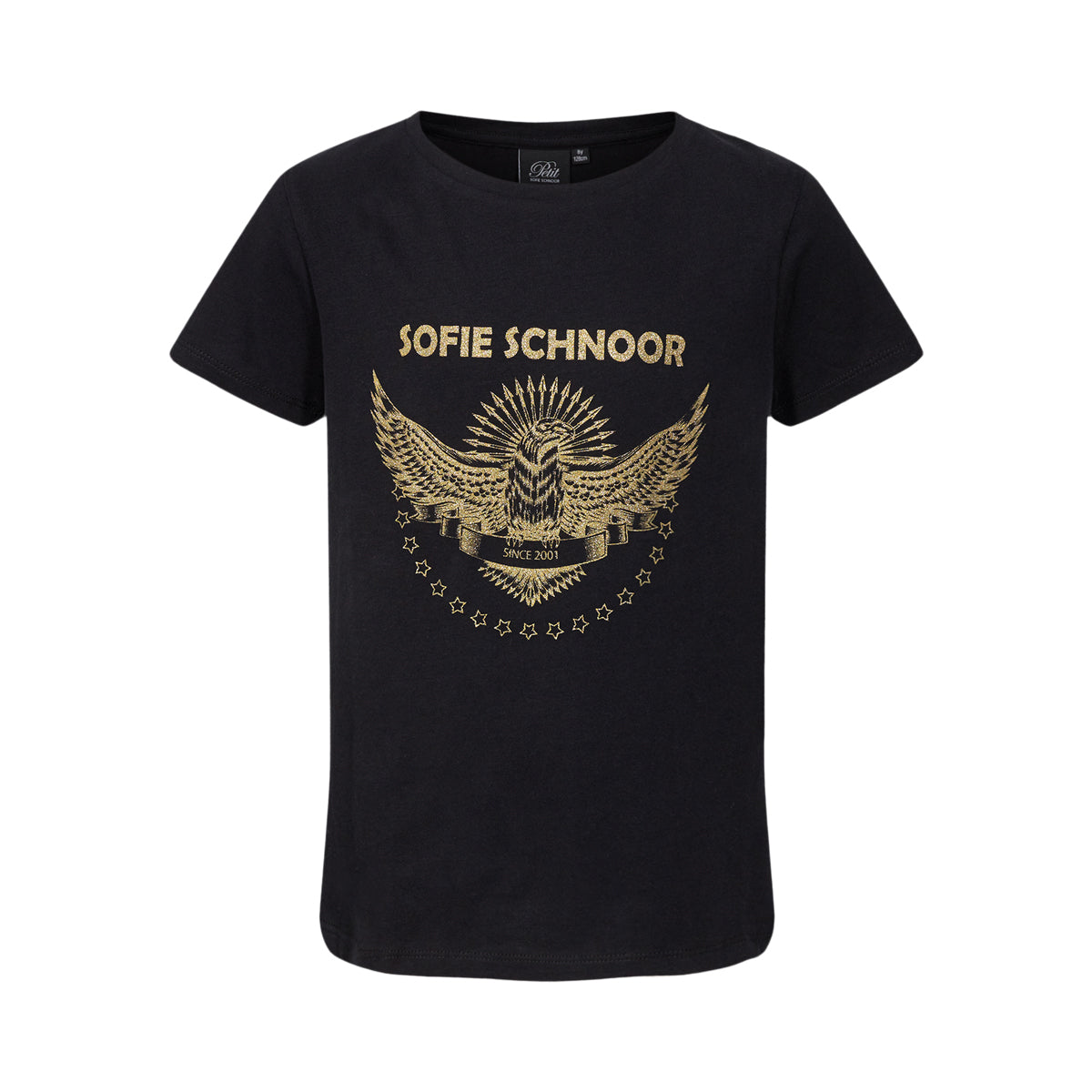 Kortærmet T-shirt Felina, Sort med Guldprint, Petit Sofie Schnoor